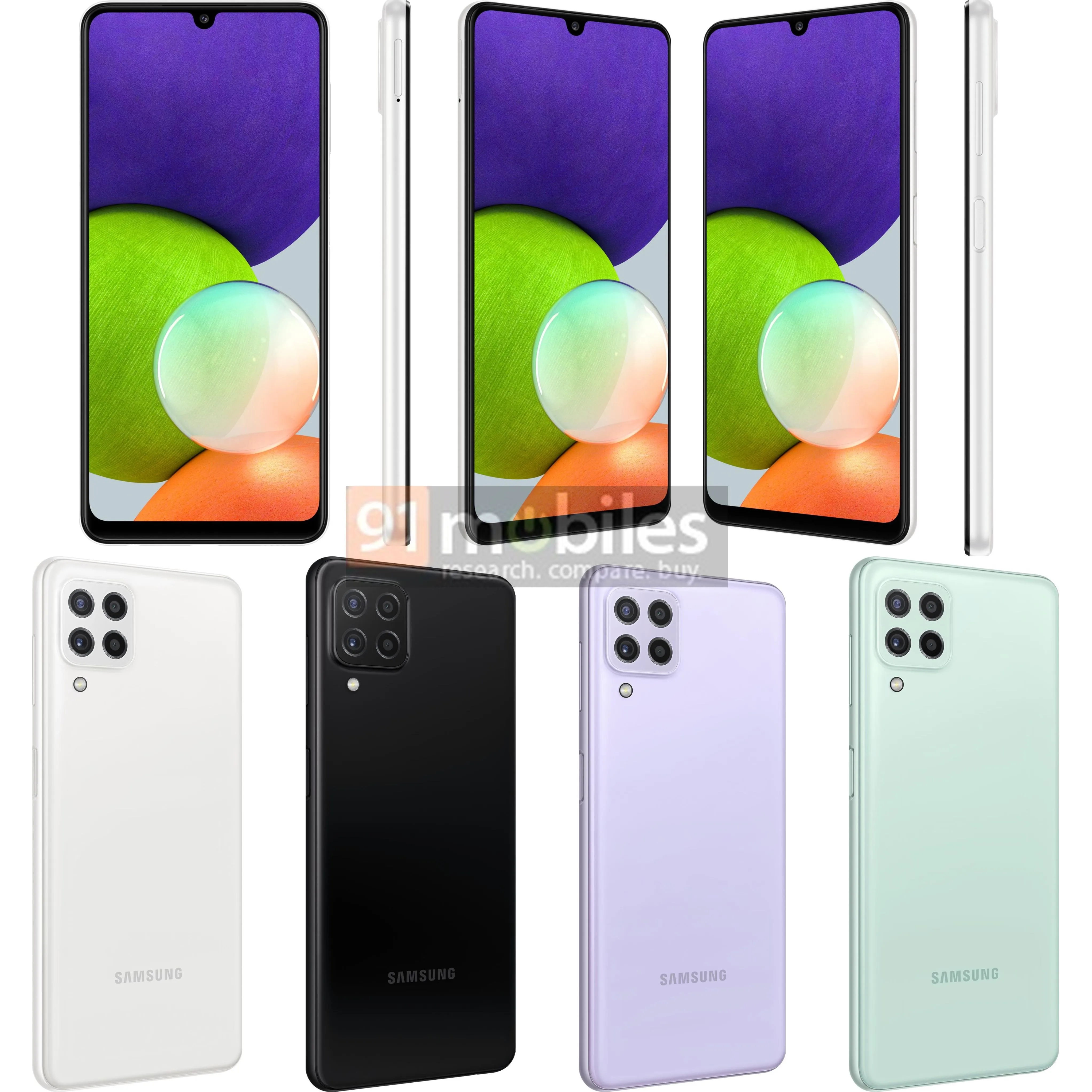 Hình ảnh render của smartphone Galaxy A22 mới lộ diện